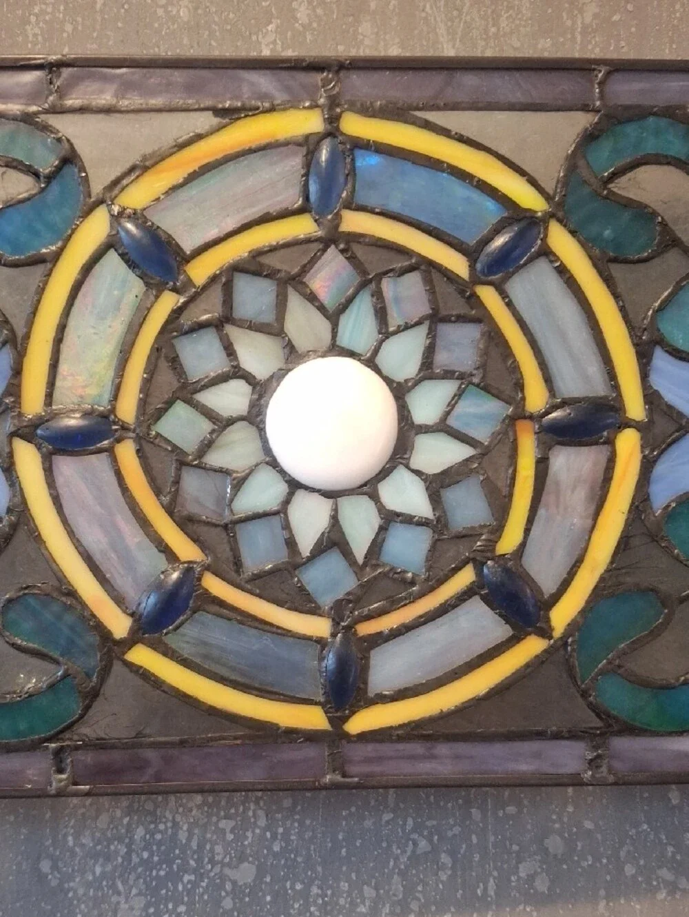 Teal and Yellow Stained Glass Decorative Hanging Mirror Panel